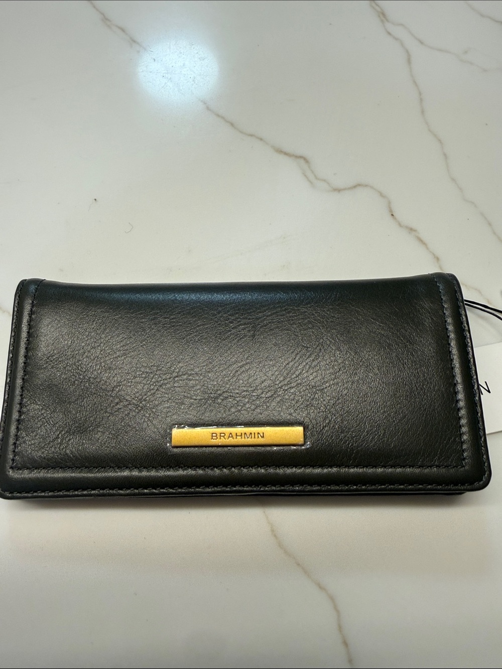 Brahmin Brown Leather Wallet with Gold Nameplate